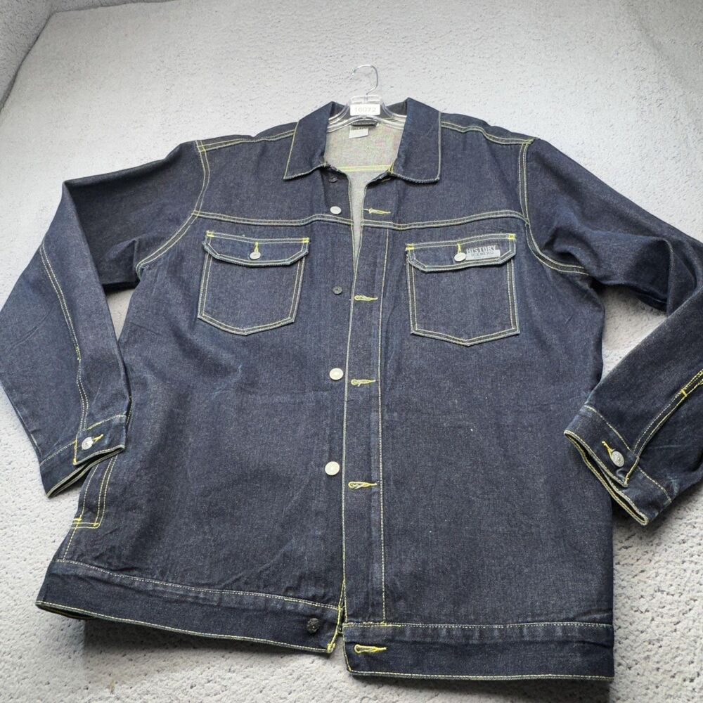 Iceberg Jacket Men 2XL Dark Blue Trucker History Denim Galapo Button Front Biker
